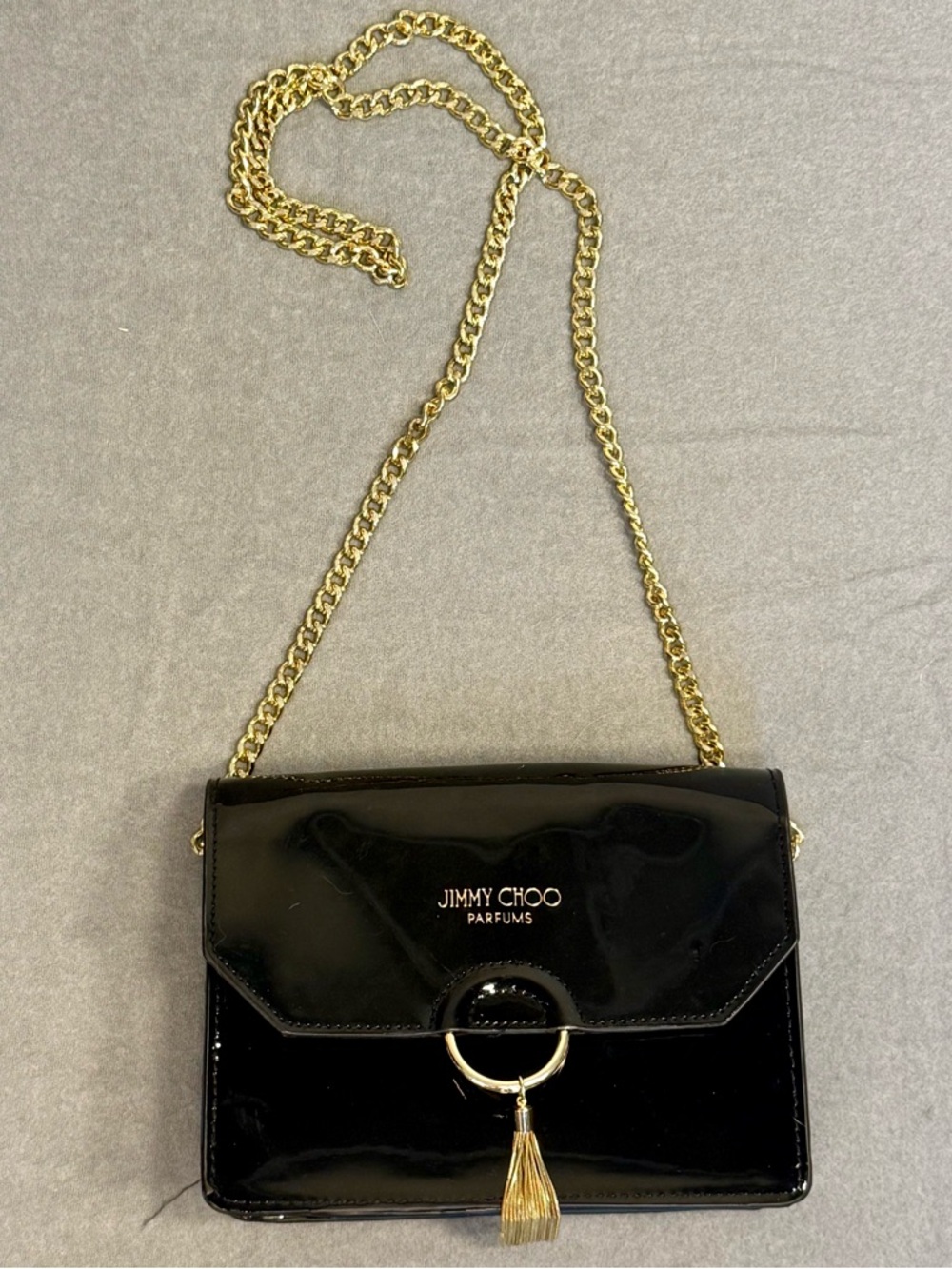 Jimmy Choo Black Patent Leather Crossbody with Gold Chain